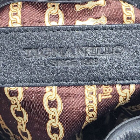 Tignanello Black Pebble Leather Double Shoulder Bag Handbag Purse Rectangle - Picture 3 of 11